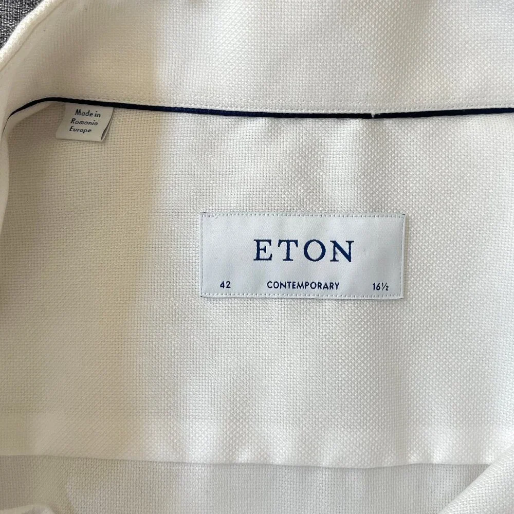 Eton Contemporary Button Up Dress Shirt - Men's Size 42/16.5 - White - Picture 8 of 14
